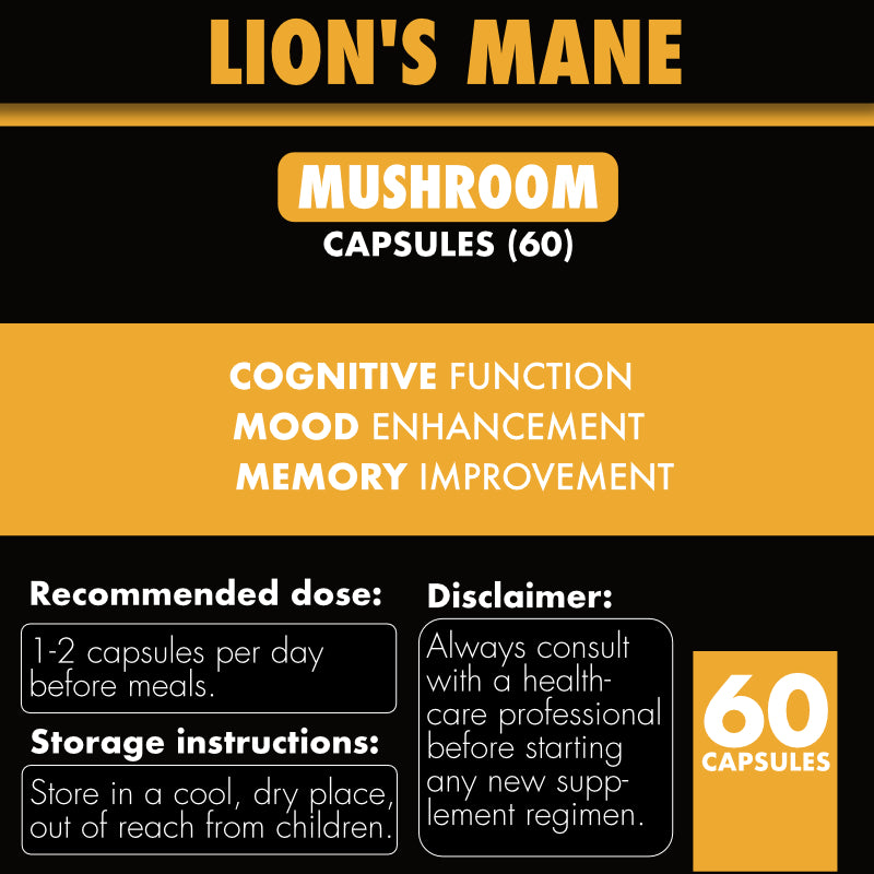 Lions Mane Mushroom Capsules (60) | Brain Booster | Enhance focus | 500mg