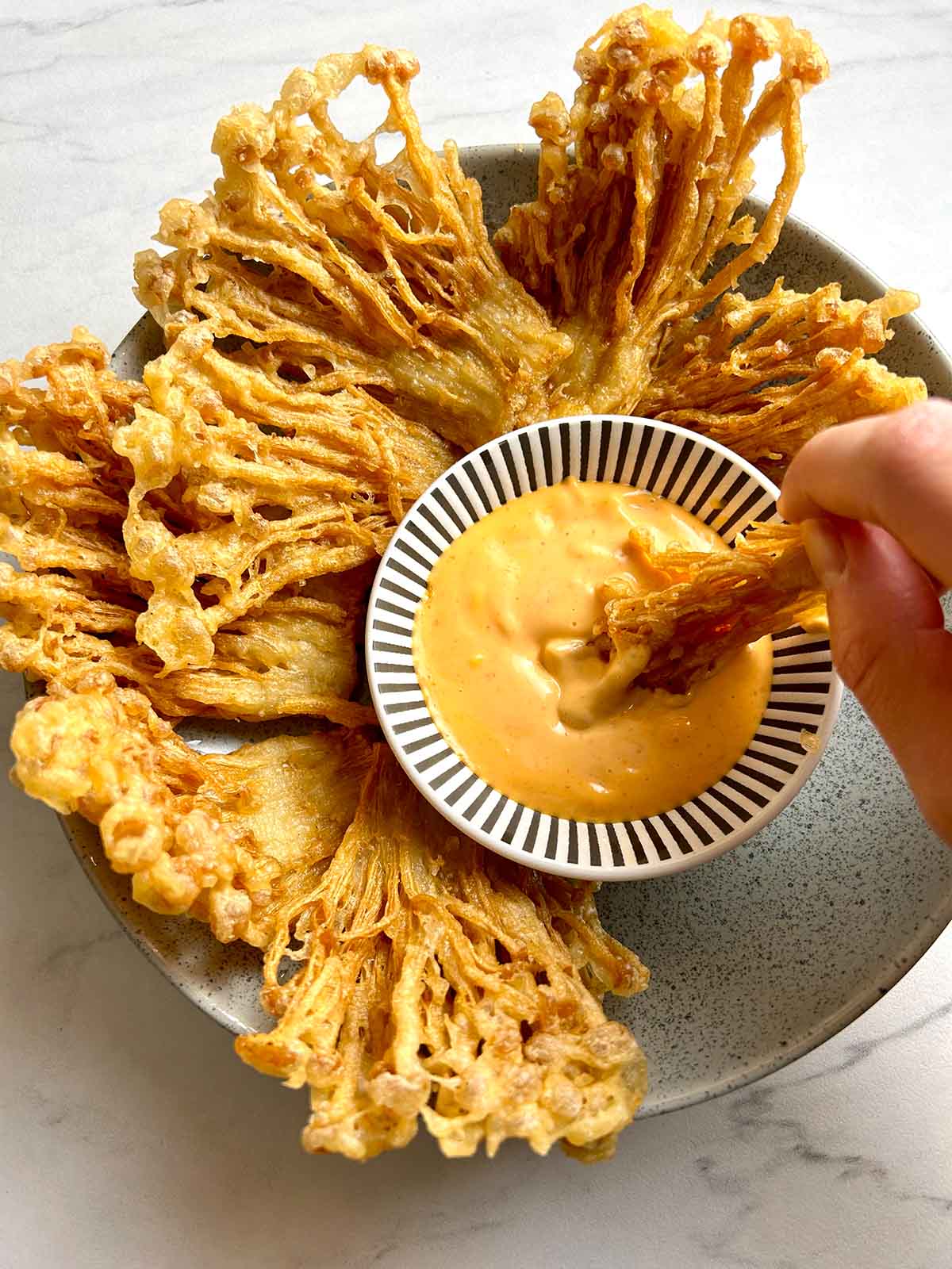 fried enoki mushrooms